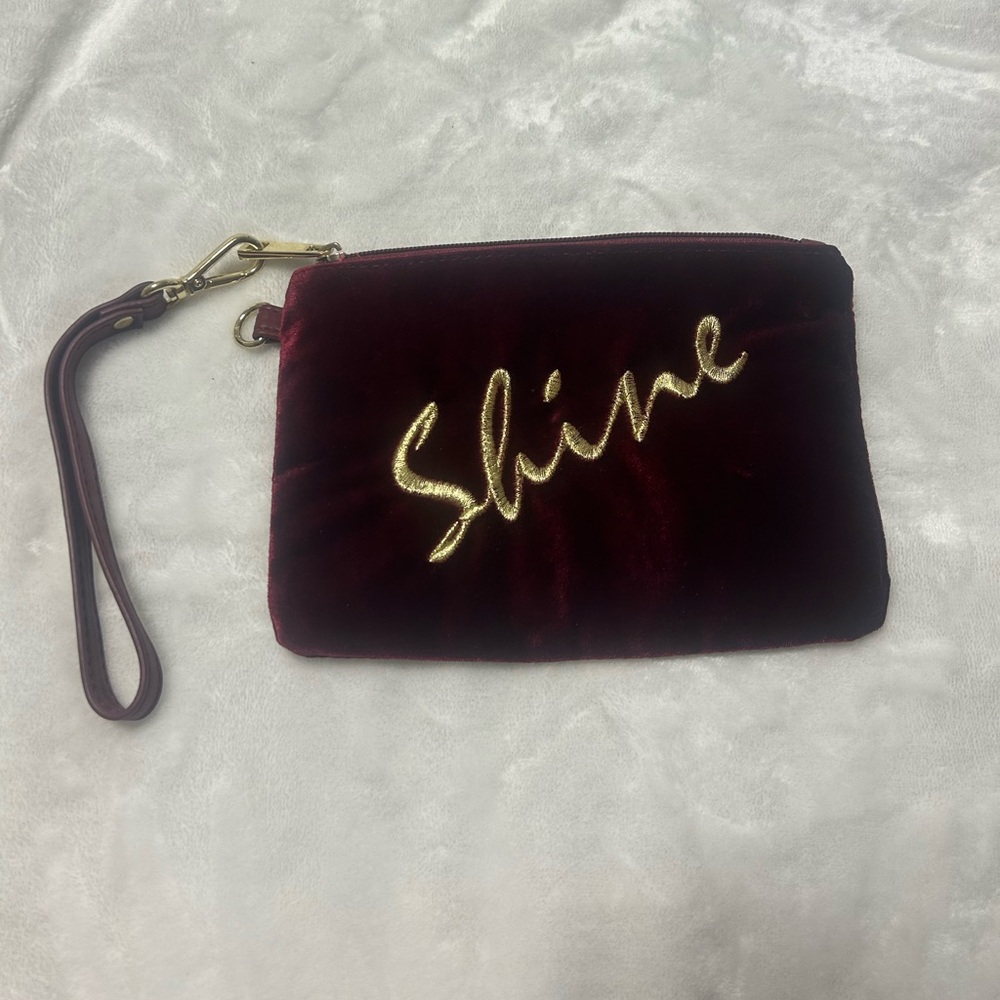 Silpada burgundy red gold shine velvet small wristlet wrist handbag purse